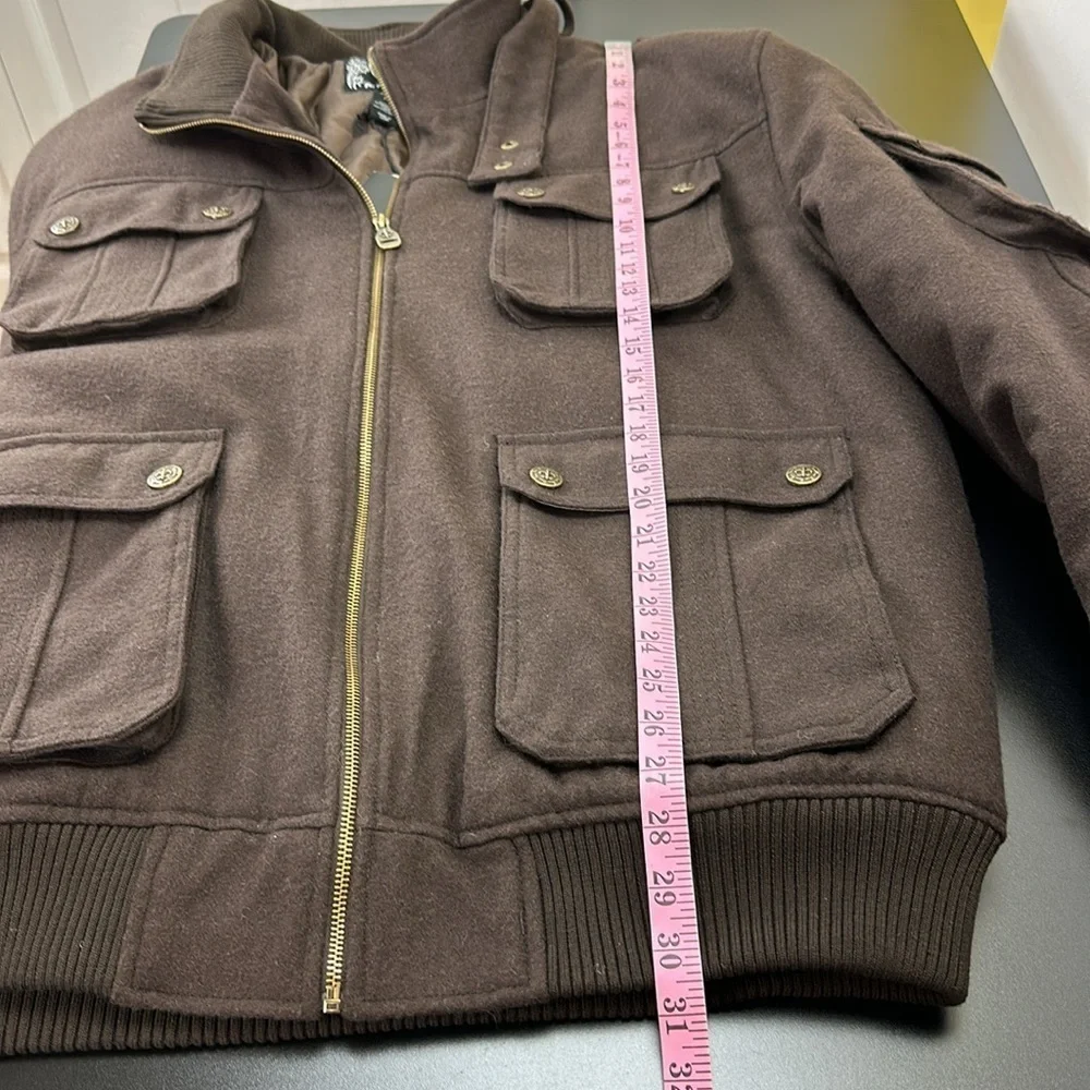 Zeep World Collection Brown Wool Blend‎ Bomber Zipper Jacket XXL Snap Pockets